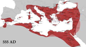 امتداد الإمبراطورية  الرومية في العام 555 ميلادية