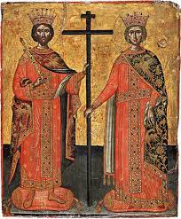 القديسان قسطنطين وهيلانة وبينهما عود الصليب المحي