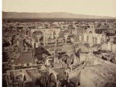 دار البطريركية الارثوذكسية والكاتدرائية المريميم عام 1862 بعد مرور سنتين على مجزرة 1860 المبرمجة تركياً ويبدو في عمق الصورة حنية هيكل المريمية بالحجر المزاوي الملون
