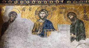 الرب يسوع يبارك فسيفساء سقفية في كاتدرائية آجيا صوفيا الشهيدة